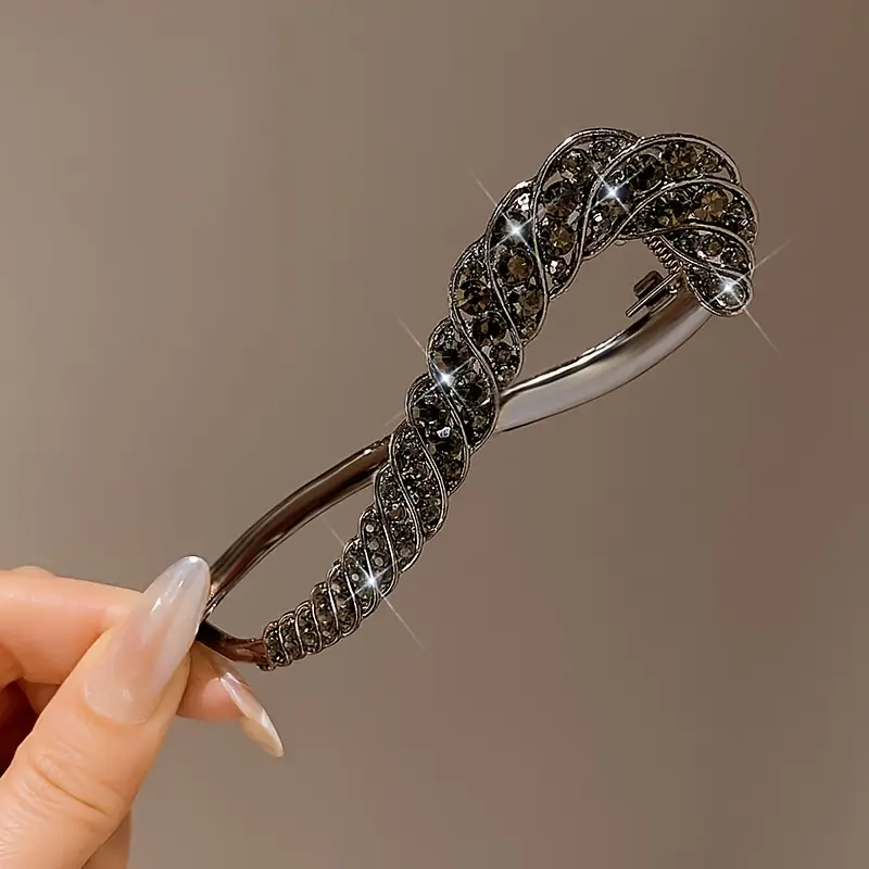 1pc geometric shape rhinestone hair clip headwear girls simple twist clip suitable for daily festival details 0