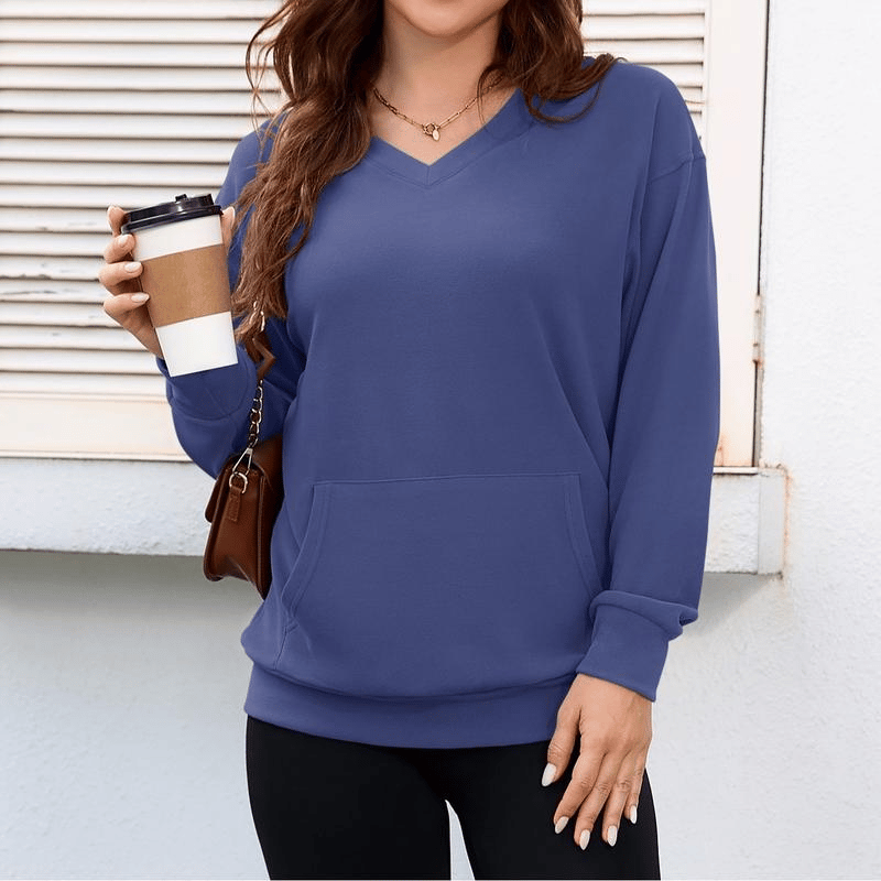 Women's Hatless V-Neck Hoodie with Pockets