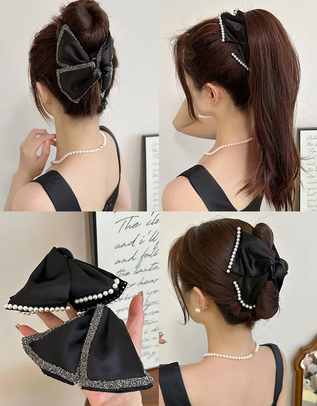 Women's Hepburn style glitter ribbon hair clip