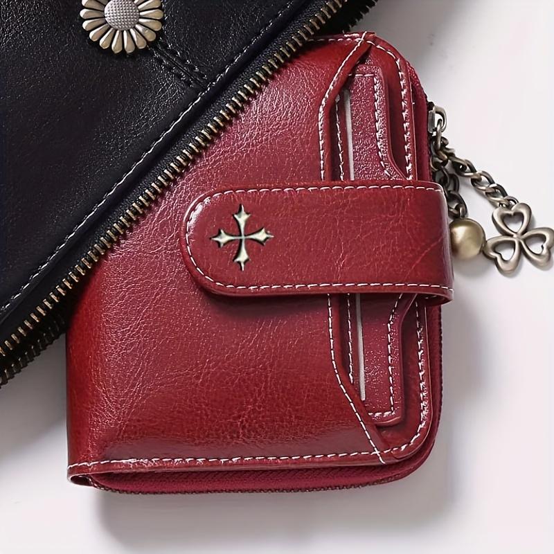 Mini ladies' compact double fold wallet with detachable ID window