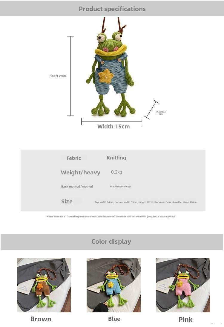 New Handmade Crochet Big Mouth Frog Crossbody Bag