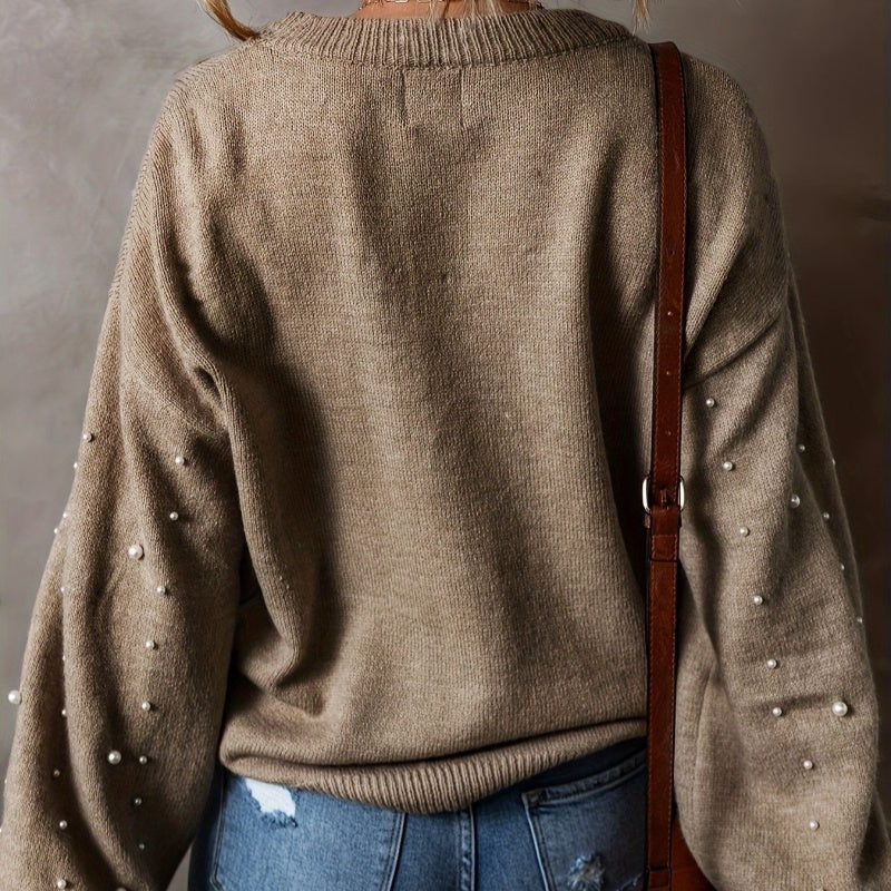 🔥2025 NEW SALE🔥Women's Faux Pearls Round Neck Pullover Sweater