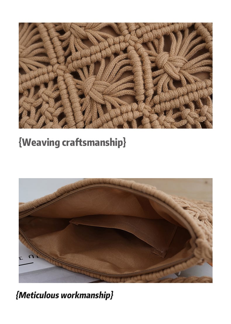 💥Minimalist Tassel Women's Clutch – Retro Cotton Rope Woven Bag, Summer Vacation Boho Beach Purse