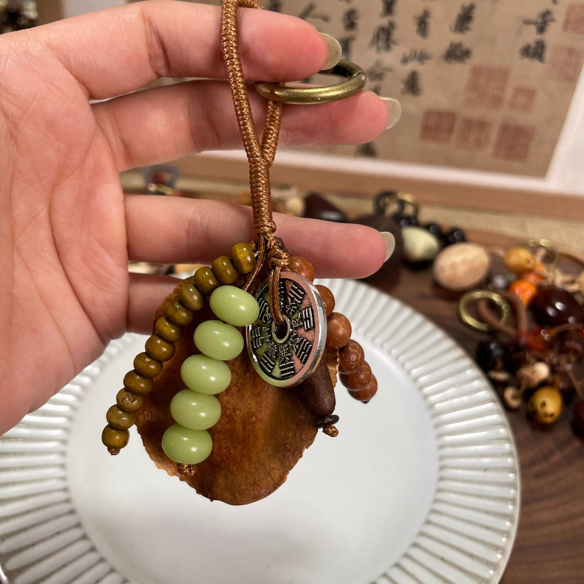 🌿 Handmade Natural Seed & Nut Shell Keychain 