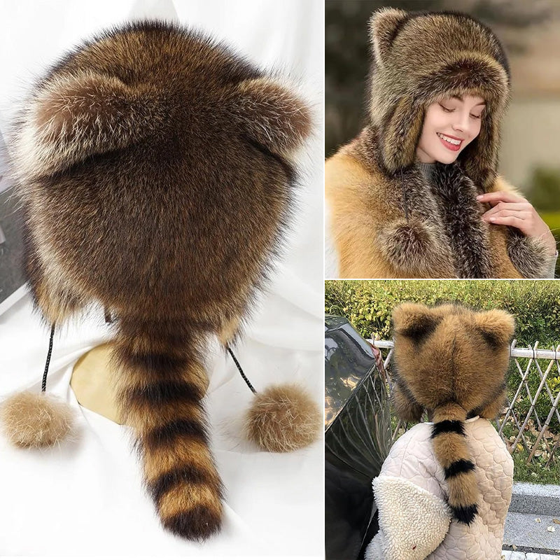 🦝Rascal Raccoon Faux Fur Hat with Ears | Cute Animal Winter Hat