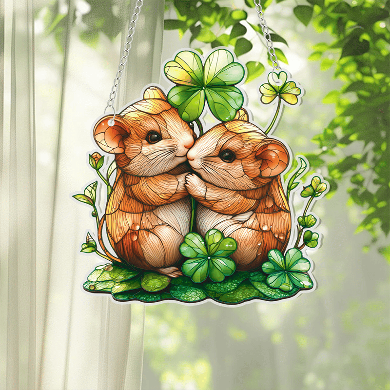 🍀🐹Lucky Clover Hamster Stained Art Ornament (8 inches)