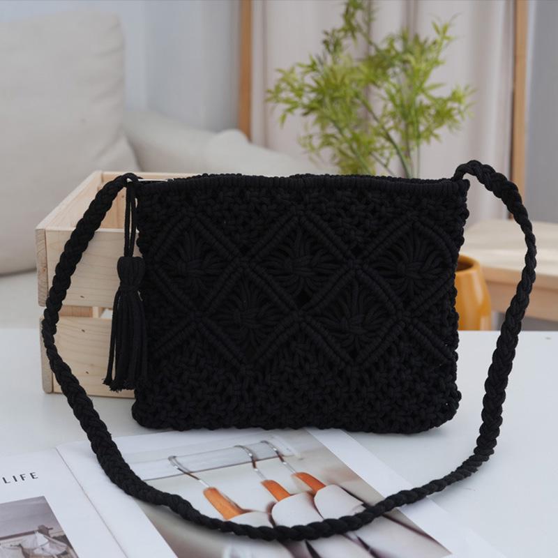 💥Minimalist Tassel Women's Clutch – Retro Cotton Rope Woven Bag, Summer Vacation Boho Beach Purse