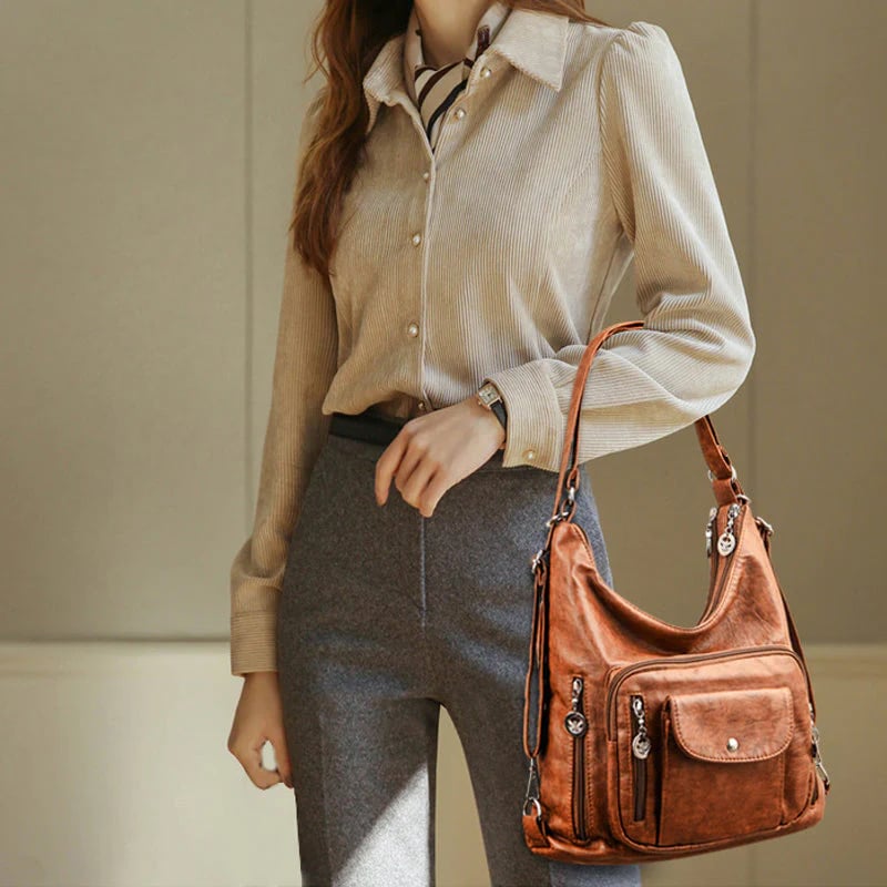 Soft leather shoulder bag with large capacity