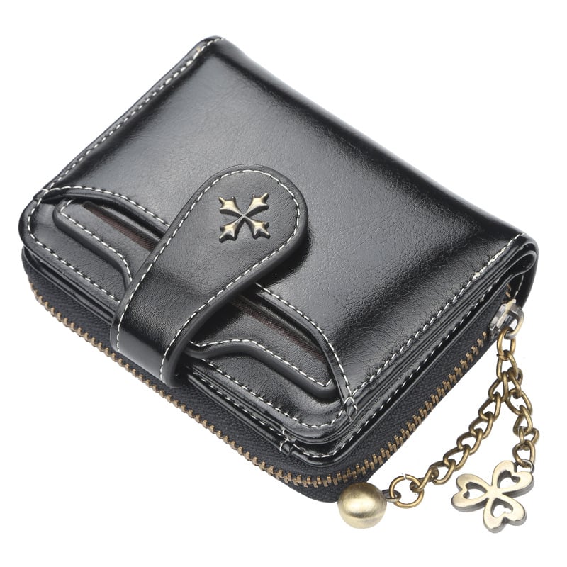 Mini ladies' compact double fold wallet with detachable ID window