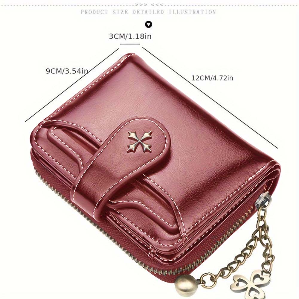 Mini ladies' compact double fold wallet with detachable ID window