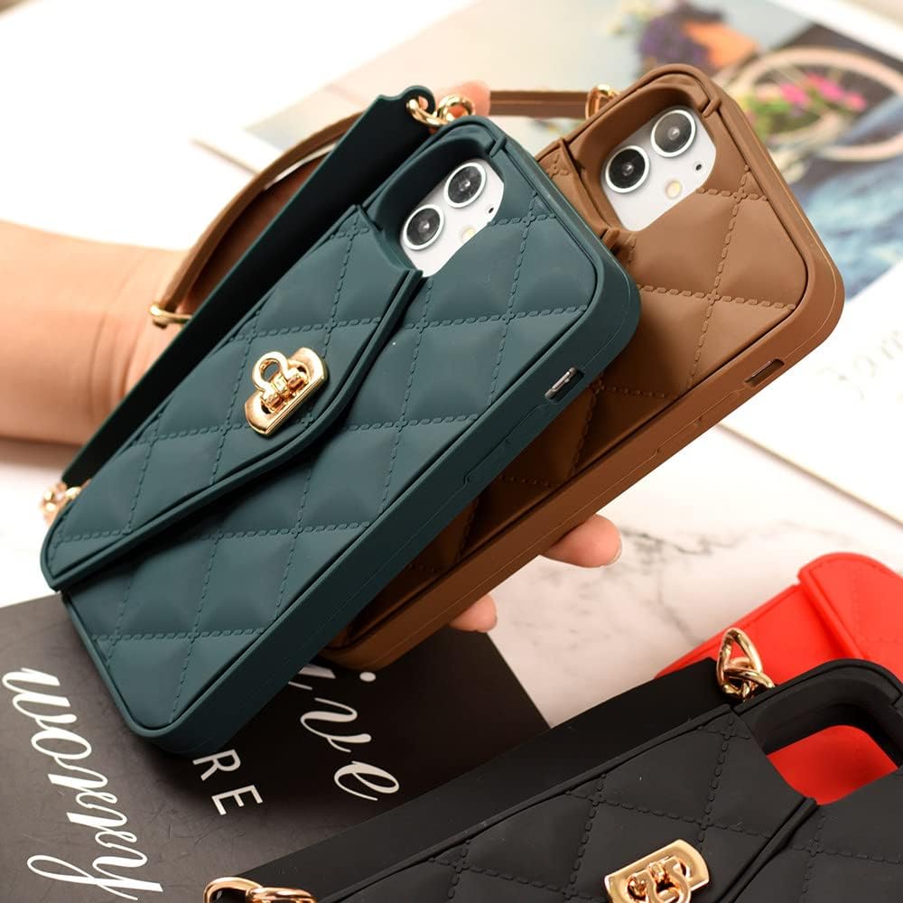 Handbag phone Case with Soft Silicone Chain for Women with Handstrap & Long Pearl Crossbody Chain