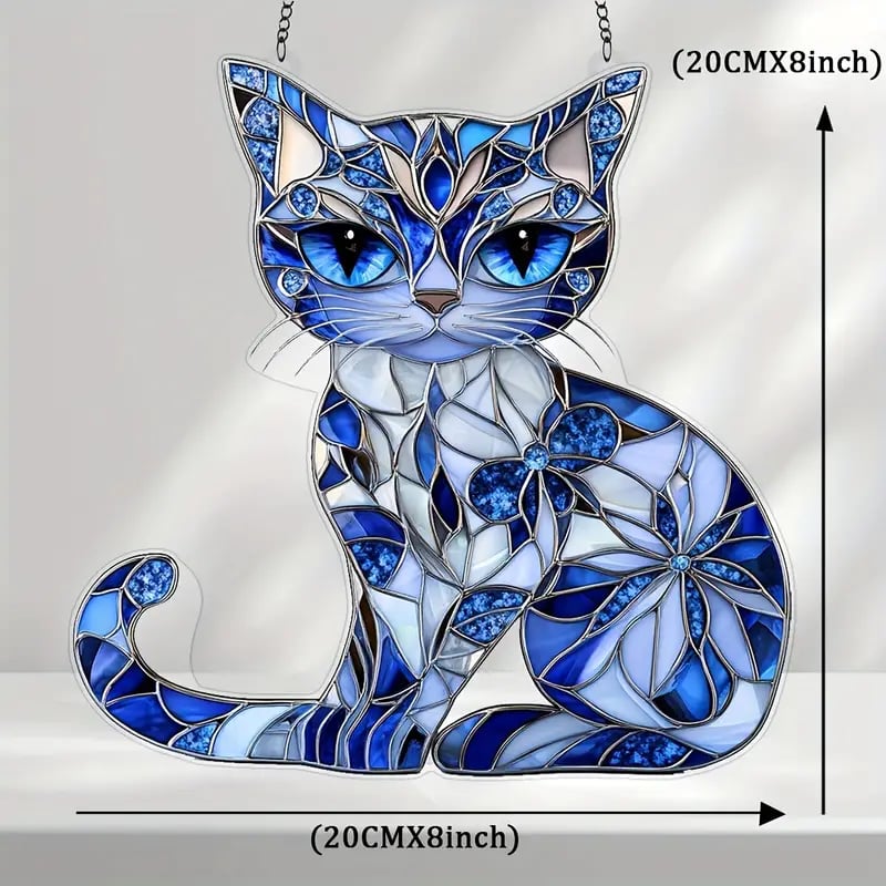 Blue & White Cat Suncatcher Ornament🐱