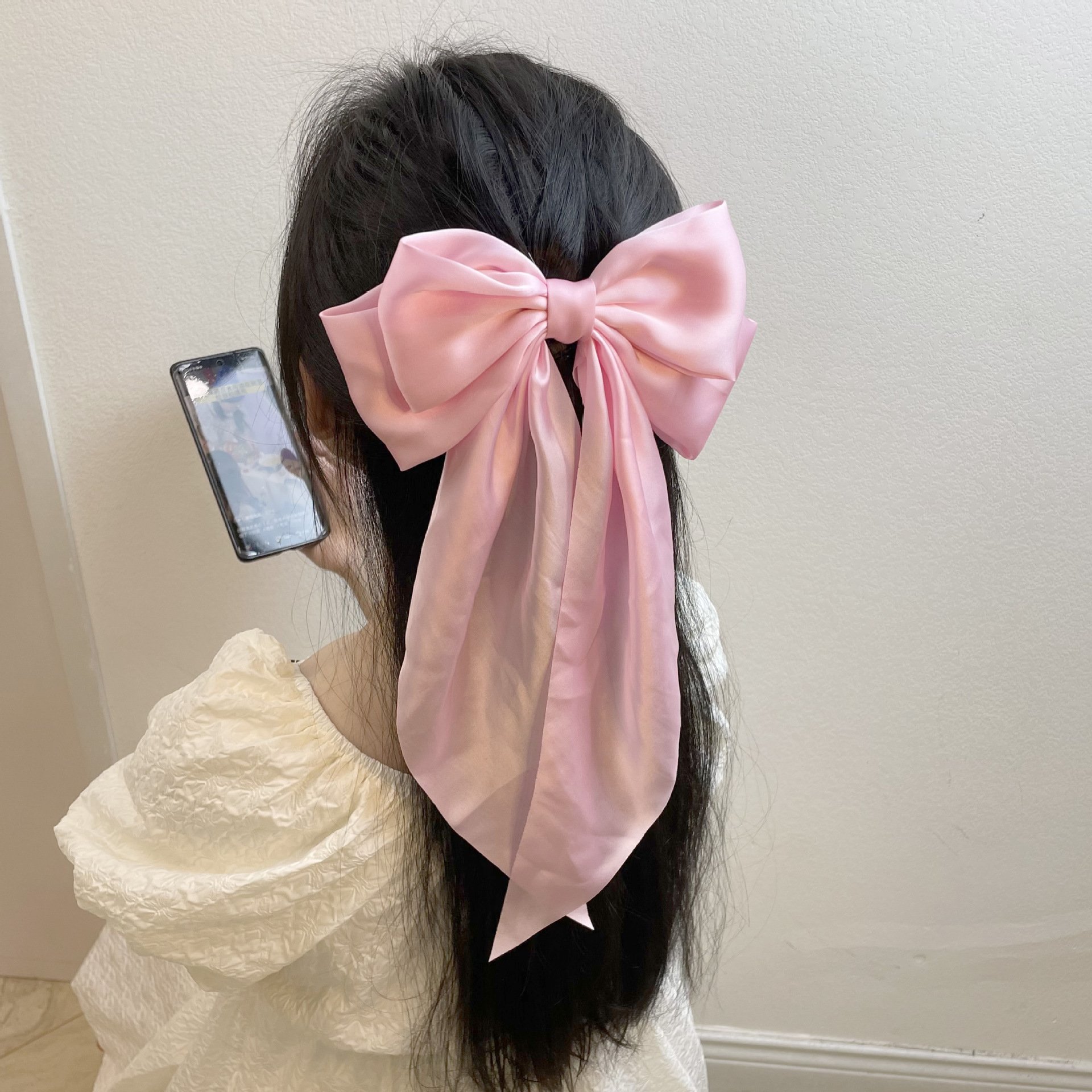 🔥Large Bow Hair Clip for Women – Wedding & Everyday Ponytail Accessory with Long Tail