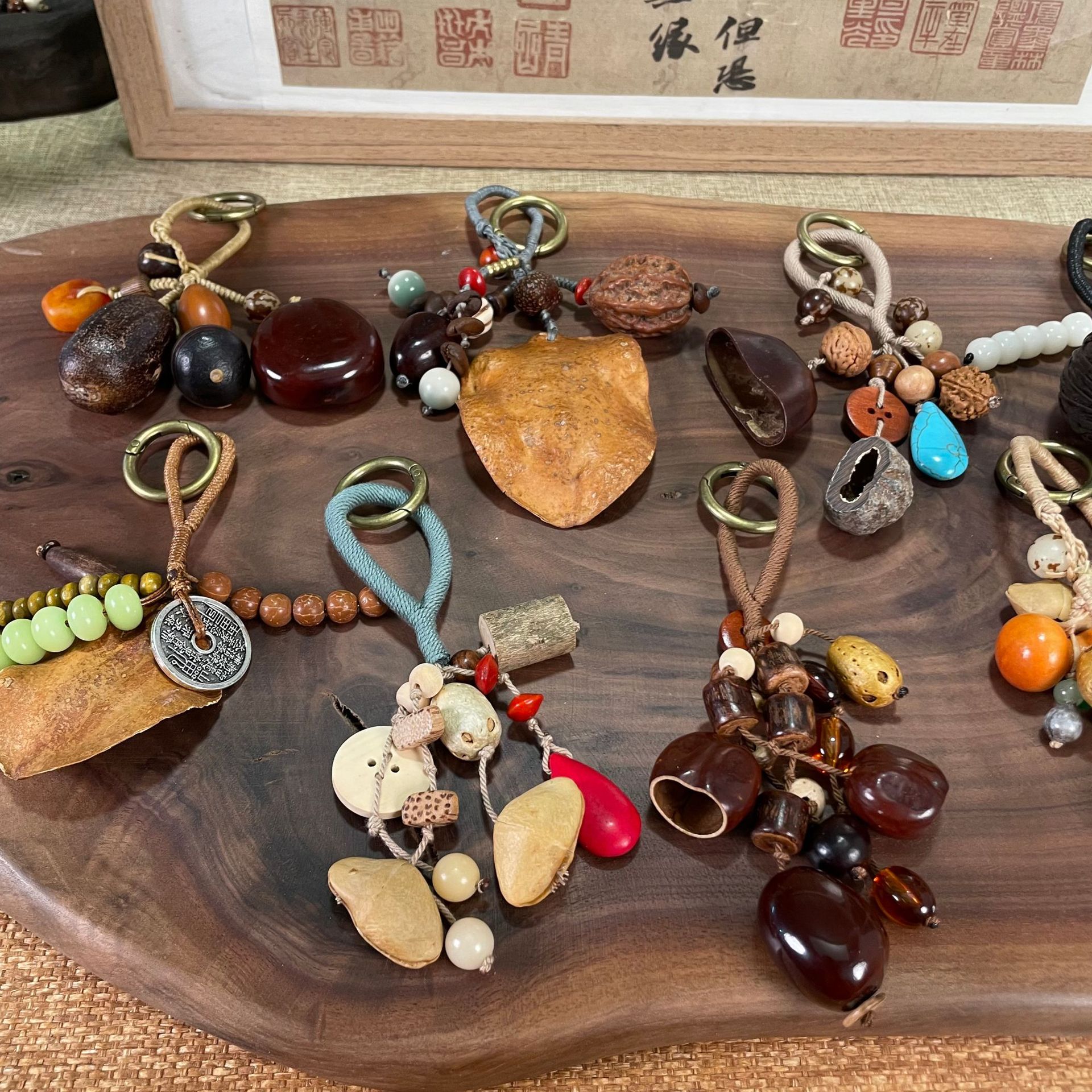 🌿 Handmade Natural Seed & Nut Shell Keychain 