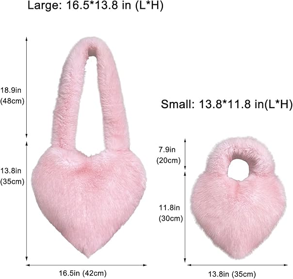 Heart Shaped Furry Purse for Women Large Soft Shoulder Bag