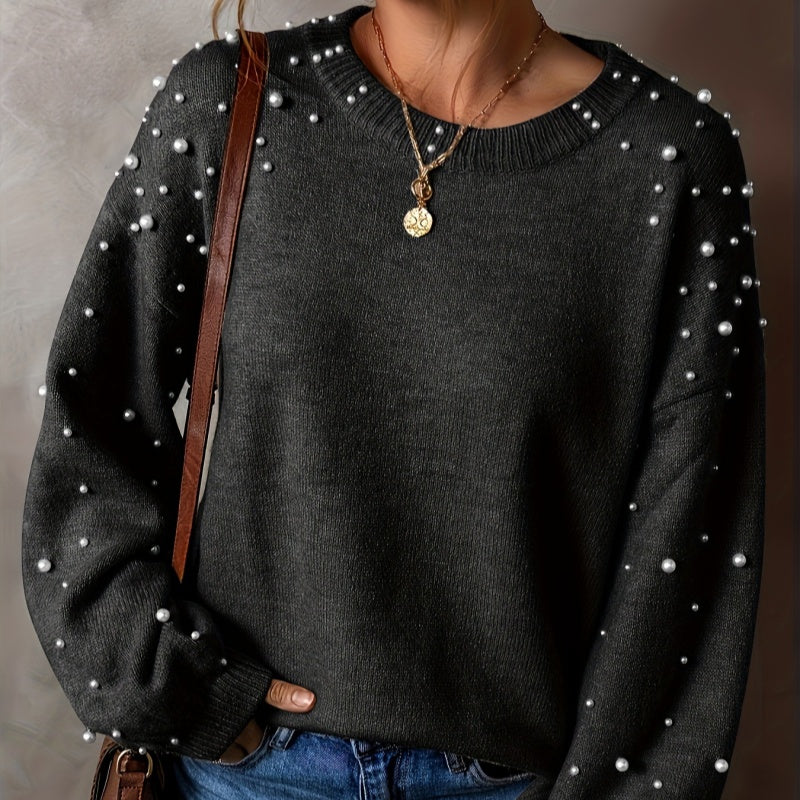 🔥2025 NEW SALE🔥Women's Faux Pearls Round Neck Pullover Sweater