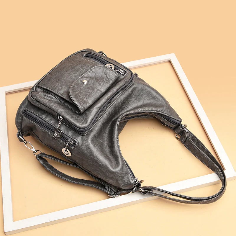 Soft leather shoulder bag with large capacity