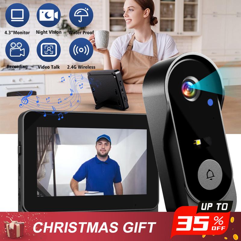 X8 A Wireless Doorbell Camera, Rechargeable Smart Visual Doorbell, Modern Home Security Doorbell with Night Vision, Safety Intercom for Privacy, Alarm, Sensor，waterproof