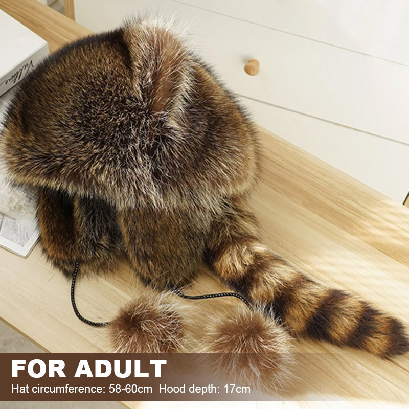🦝Rascal Raccoon Faux Fur Hat with Ears | Cute Animal Winter Hat
