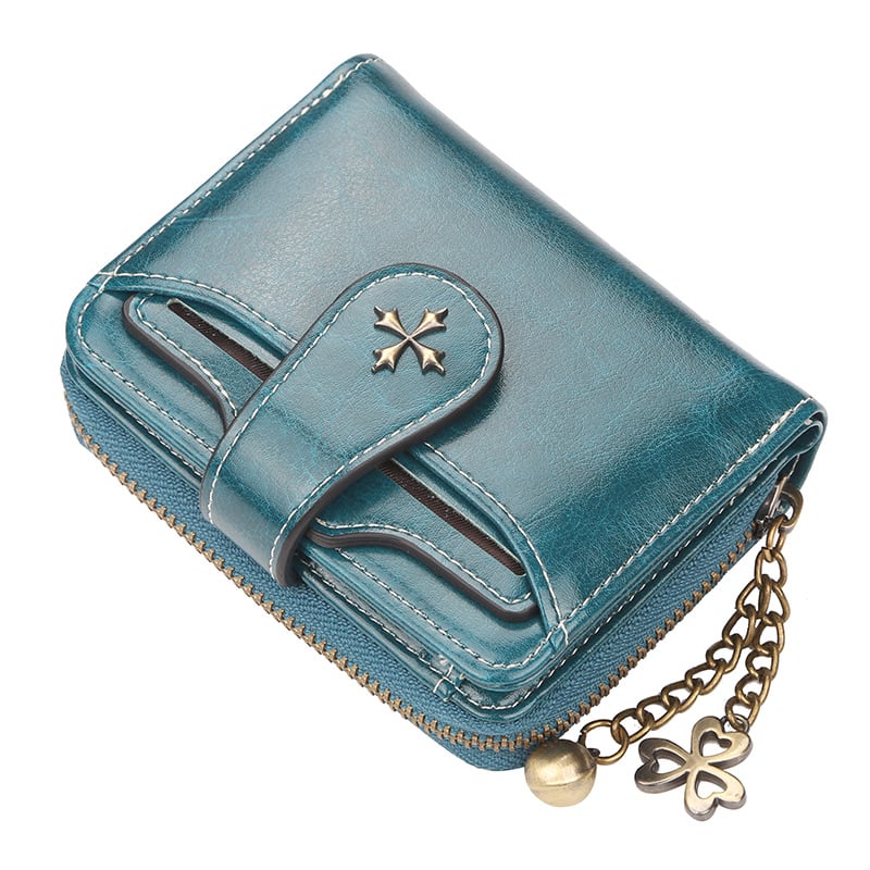 Mini ladies' compact double fold wallet with detachable ID window
