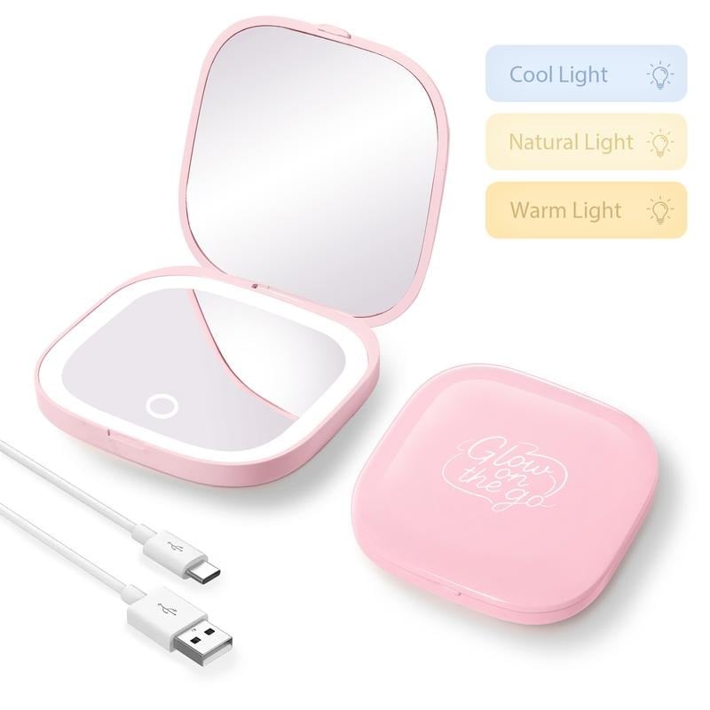 🌸 Compact LED Makeup Mirror – Double-Sided 1x/3x Magnification