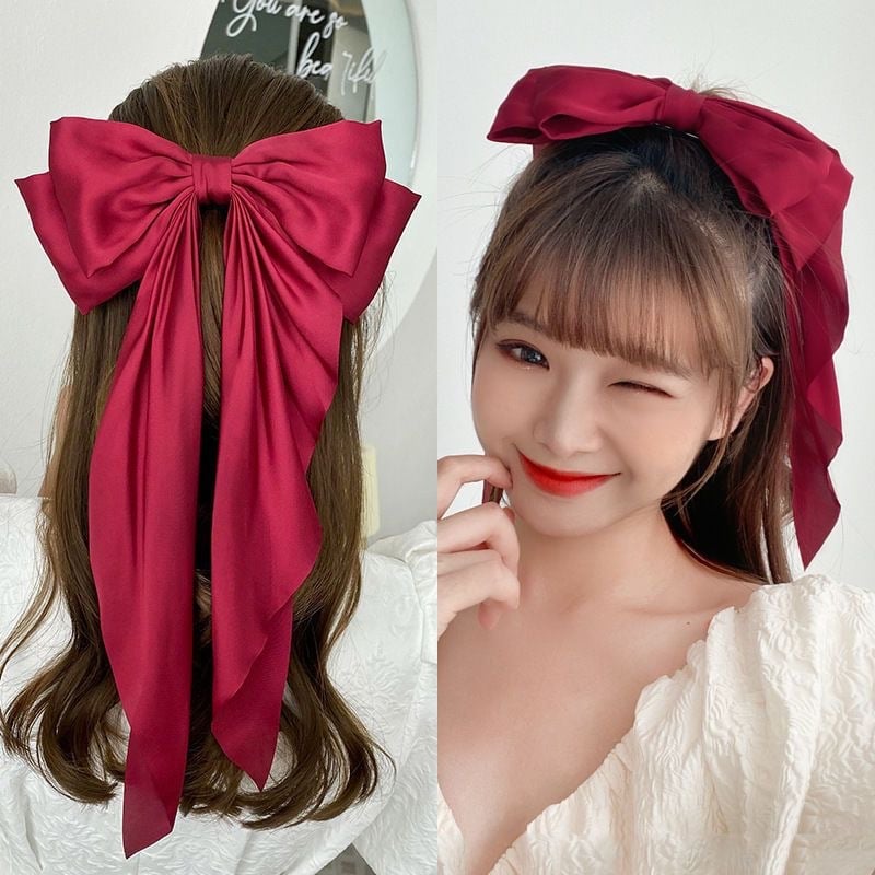 🔥Large Bow Hair Clip for Women – Wedding & Everyday Ponytail Accessory with Long Tail