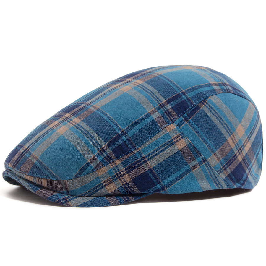 Thin plaid flat cap hat
