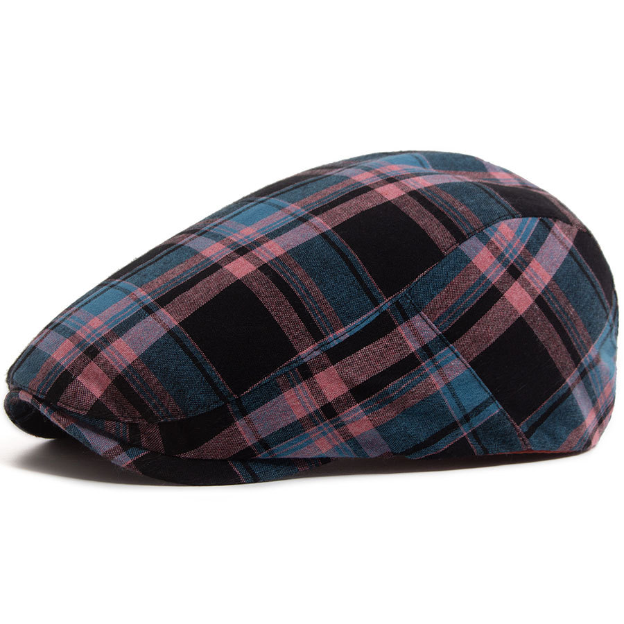 Thin plaid flat cap hat