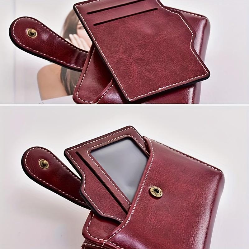 Mini ladies' compact double fold wallet with detachable ID window