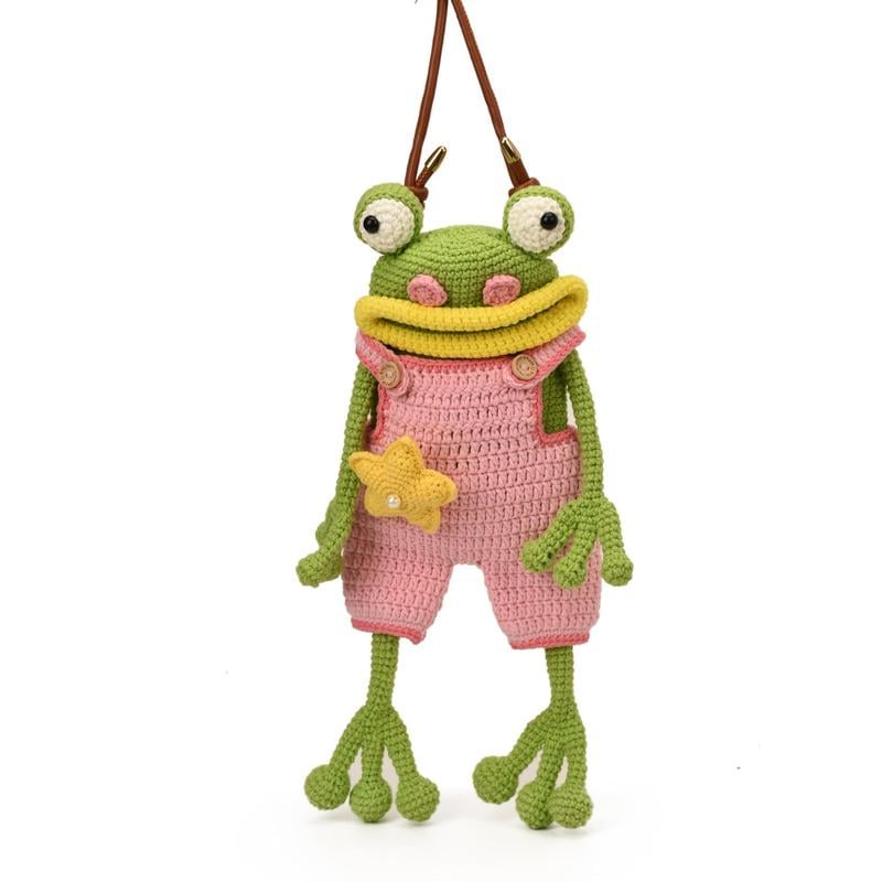 New Handmade Crochet Big Mouth Frog Crossbody Bag