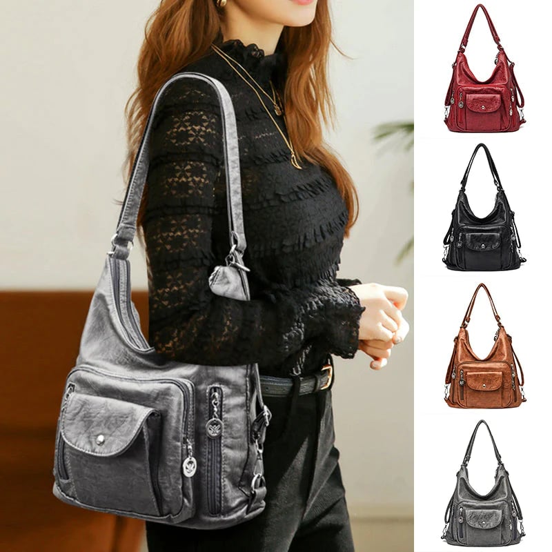 Soft leather shoulder bag with large capacity