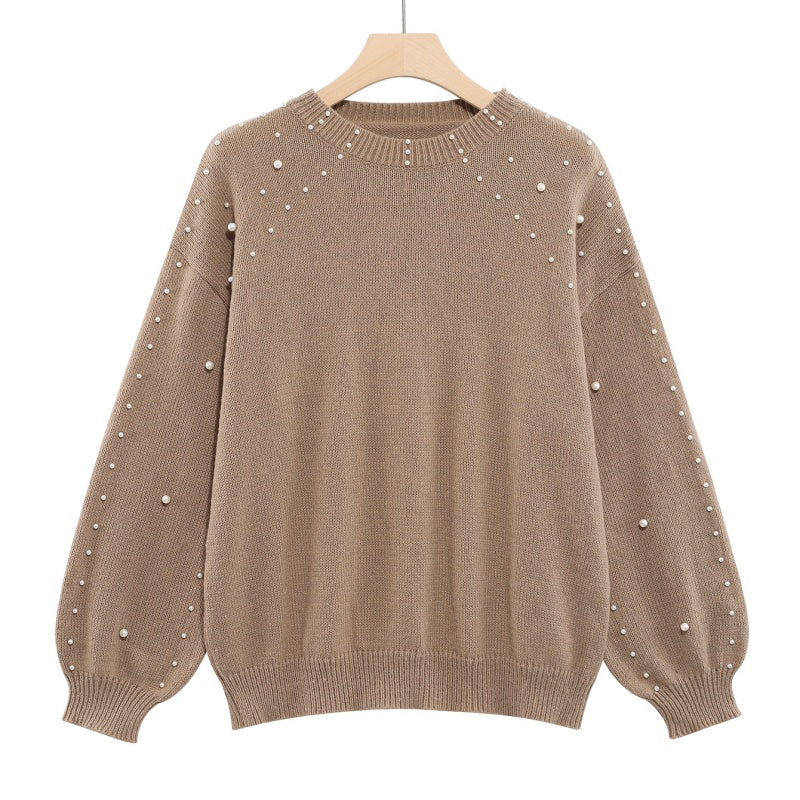 🔥2025 NEW SALE🔥Women's Faux Pearls Round Neck Pullover Sweater
