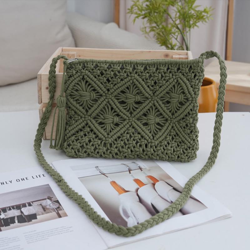 💥Minimalist Tassel Women's Clutch – Retro Cotton Rope Woven Bag, Summer Vacation Boho Beach Purse
