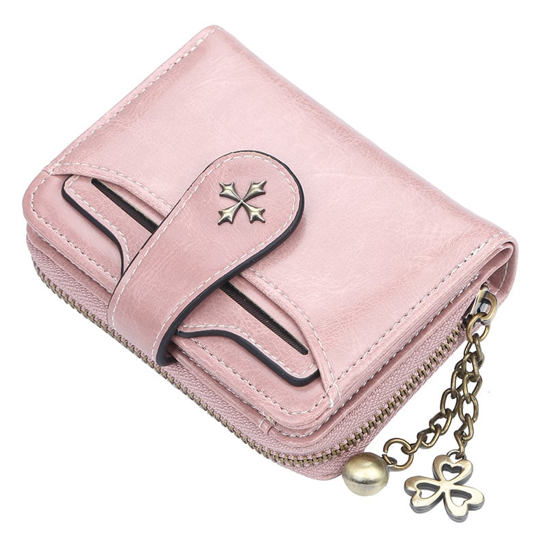 Mini ladies' compact double fold wallet with detachable ID window