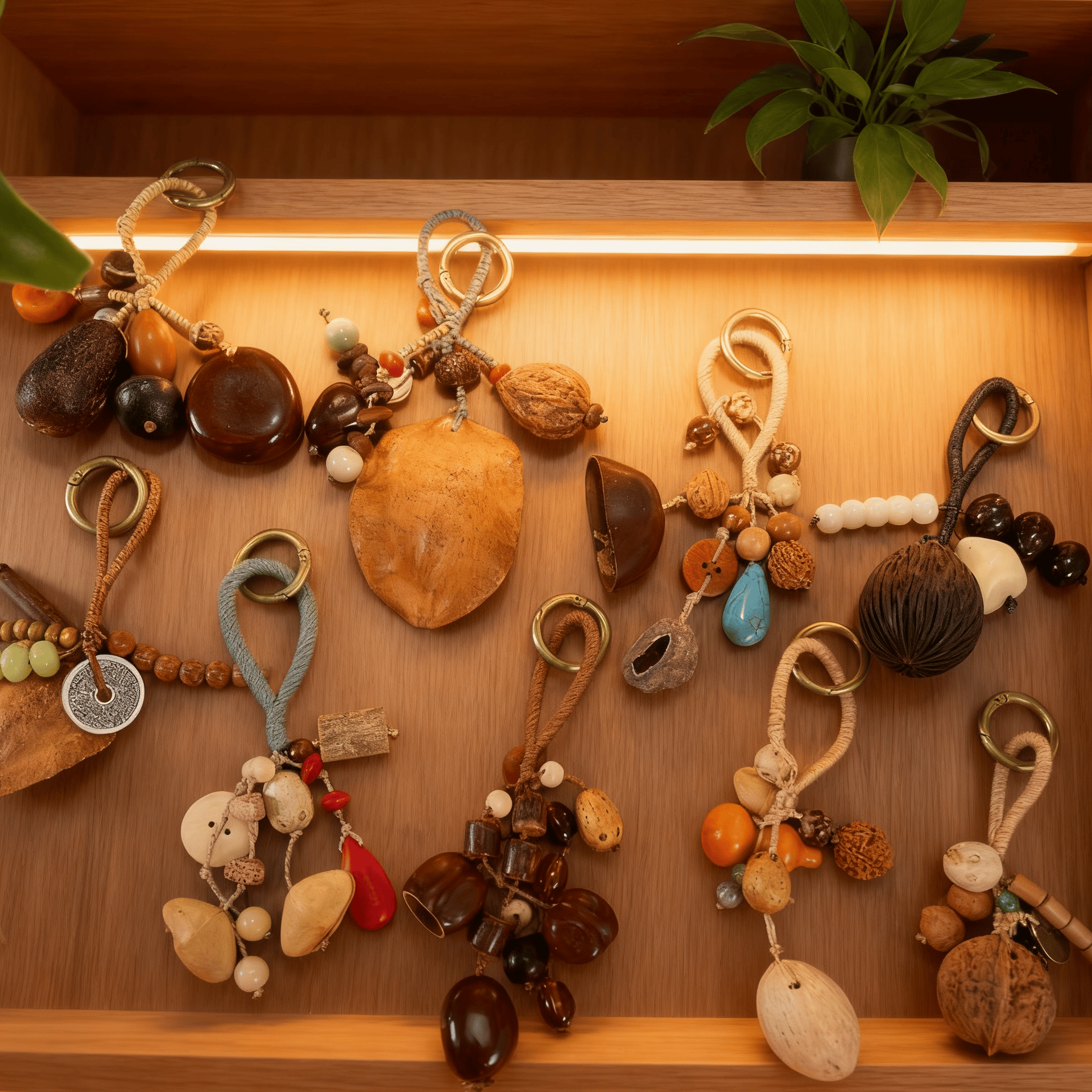 🌿 Handmade Natural Seed & Nut Shell Keychain 