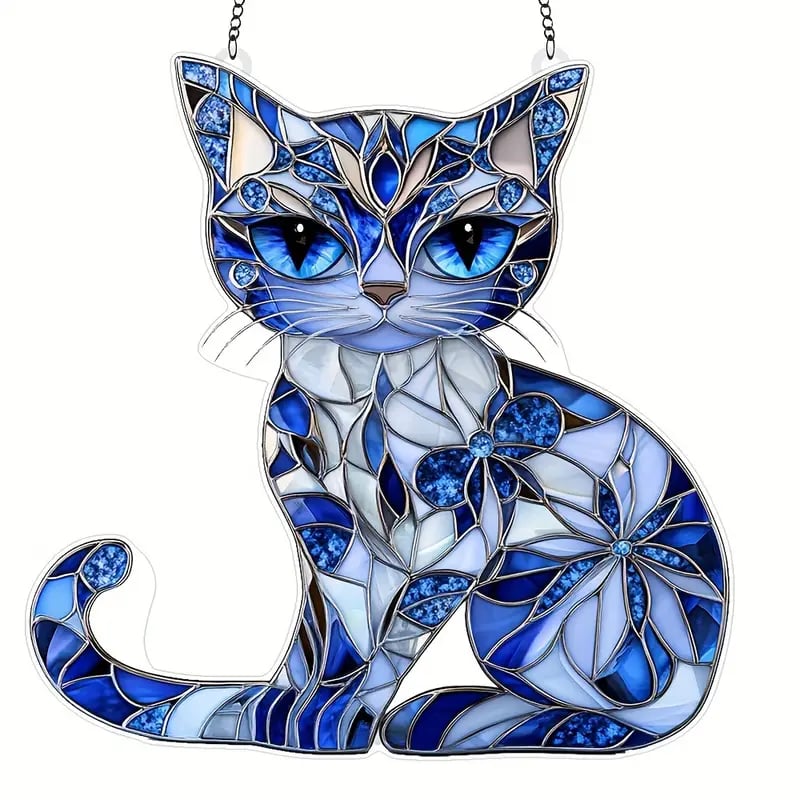 Blue & White Cat Suncatcher Ornament🐱