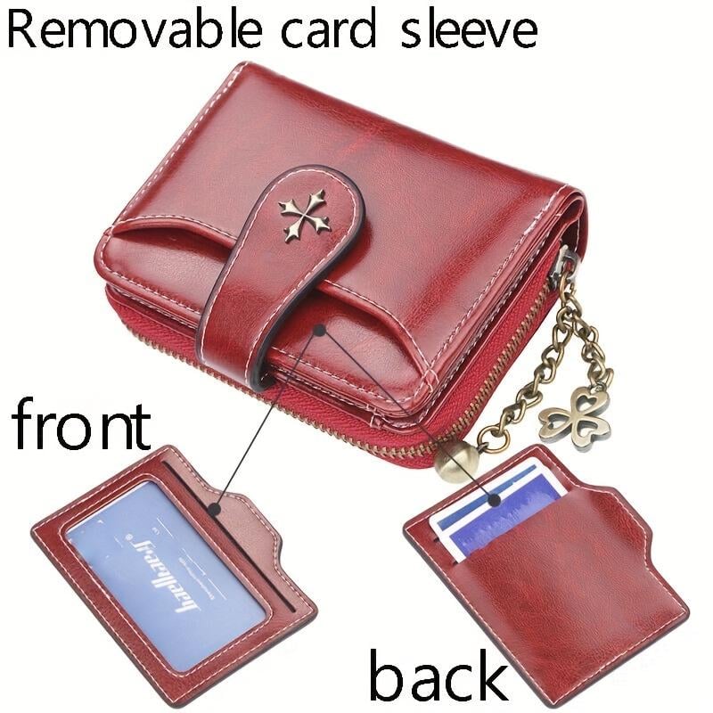 Mini ladies' compact double fold wallet with detachable ID window