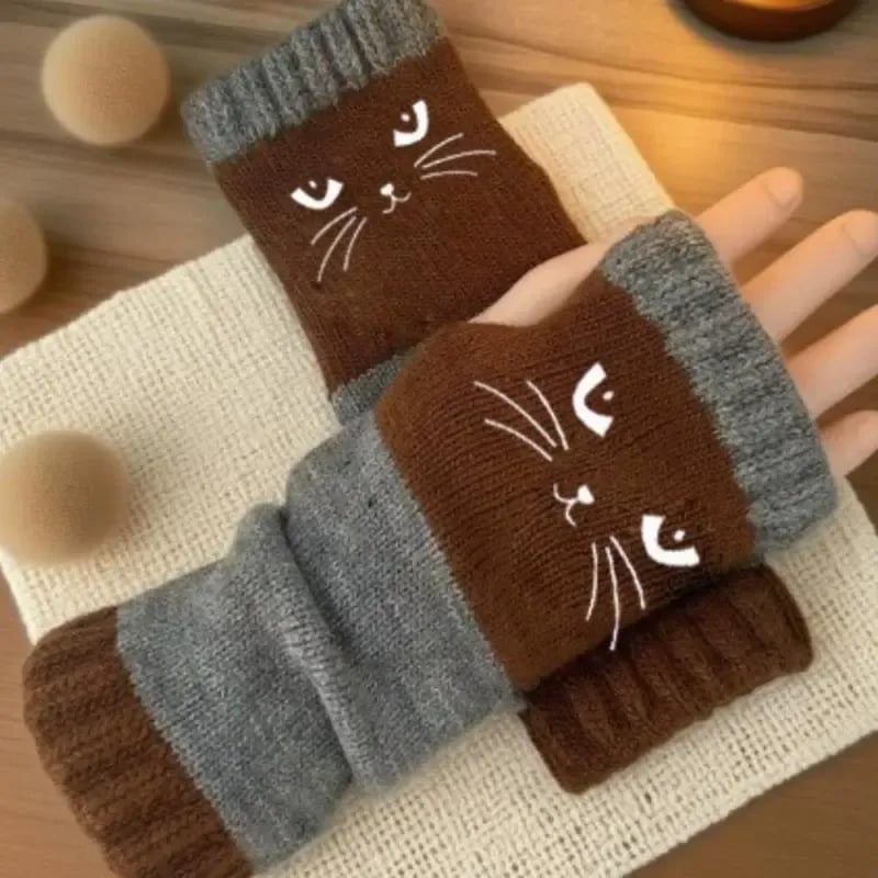 ❄️Women's Knitted Fingerless Gloves with Cute Cat – Cozy, Stylish & Practical Winter Hand Warmers 🐾