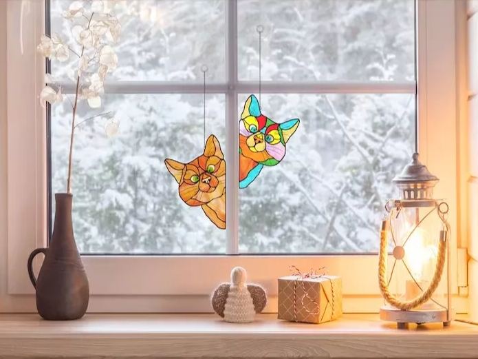 😻Handmade Stain Cat Suncatcher For Window