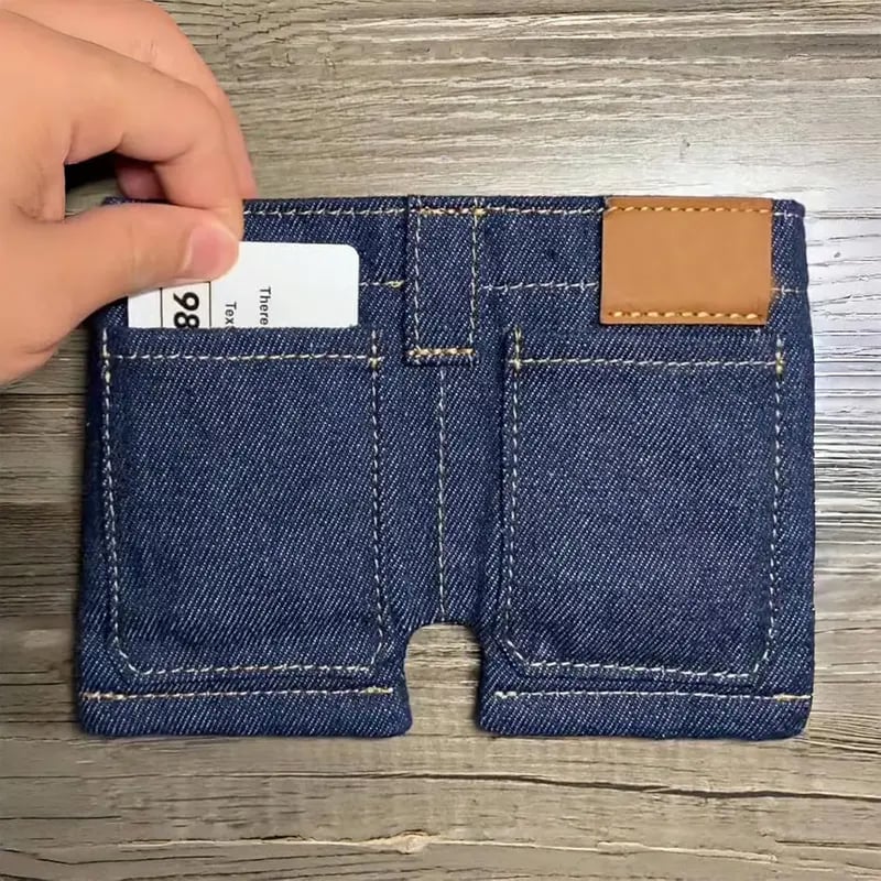Mini Jeans Shaped Wallet - Denim Bifold Wallet for Men & Women