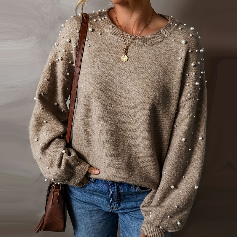 🔥2025 NEW SALE🔥Women's Faux Pearls Round Neck Pullover Sweater