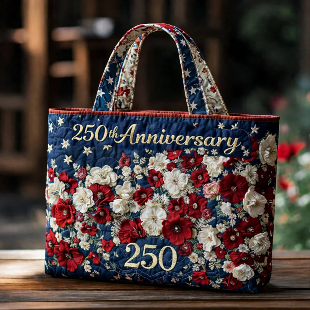 US 250th Anniversary Floral Art Casual Quilted Tote Bag