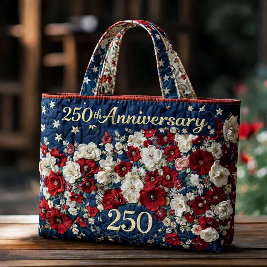 US 250th Anniversary Floral Art Casual Quilted Tote Bag
