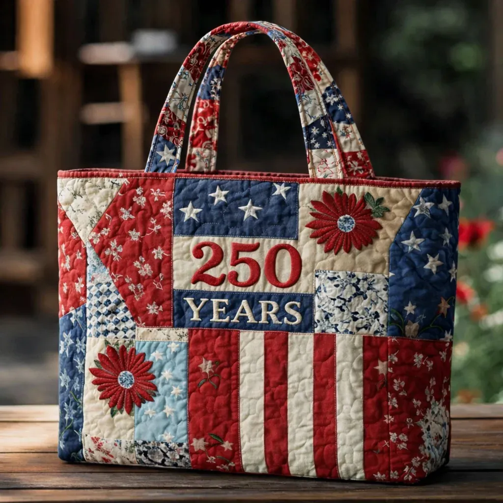 US 250th Anniversary Floral Art Casual Quilted Tote Bag