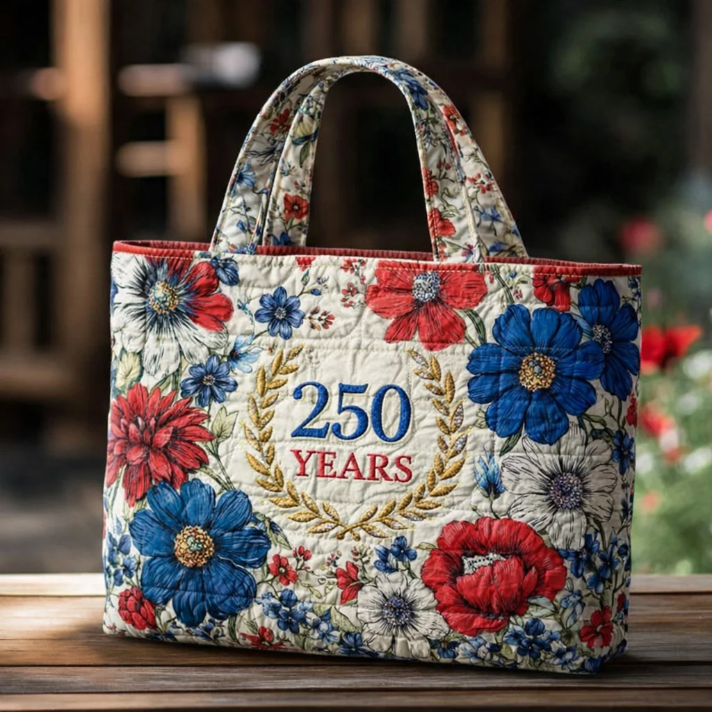 US 250th Anniversary Floral Art Casual Quilted Tote Bag