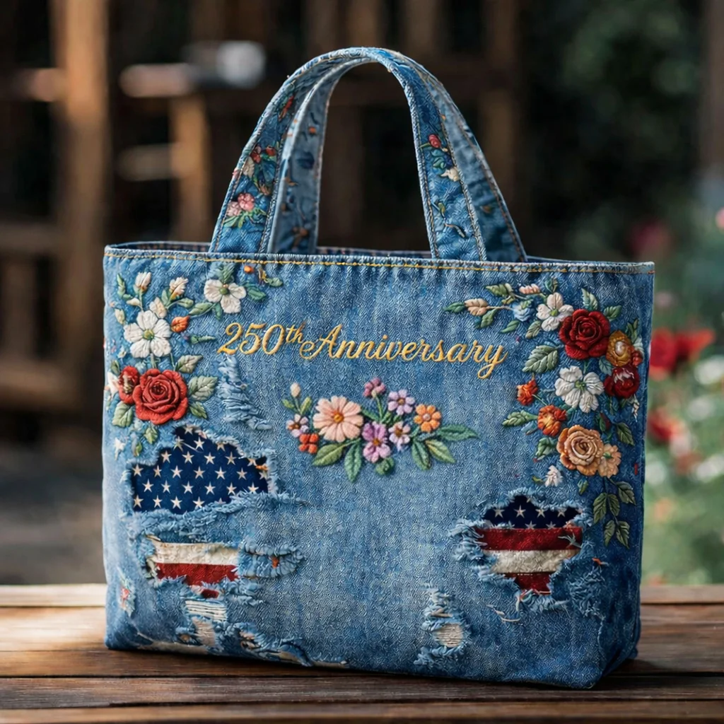US 250th Anniversary Floral Art Casual Quilted Tote Bag