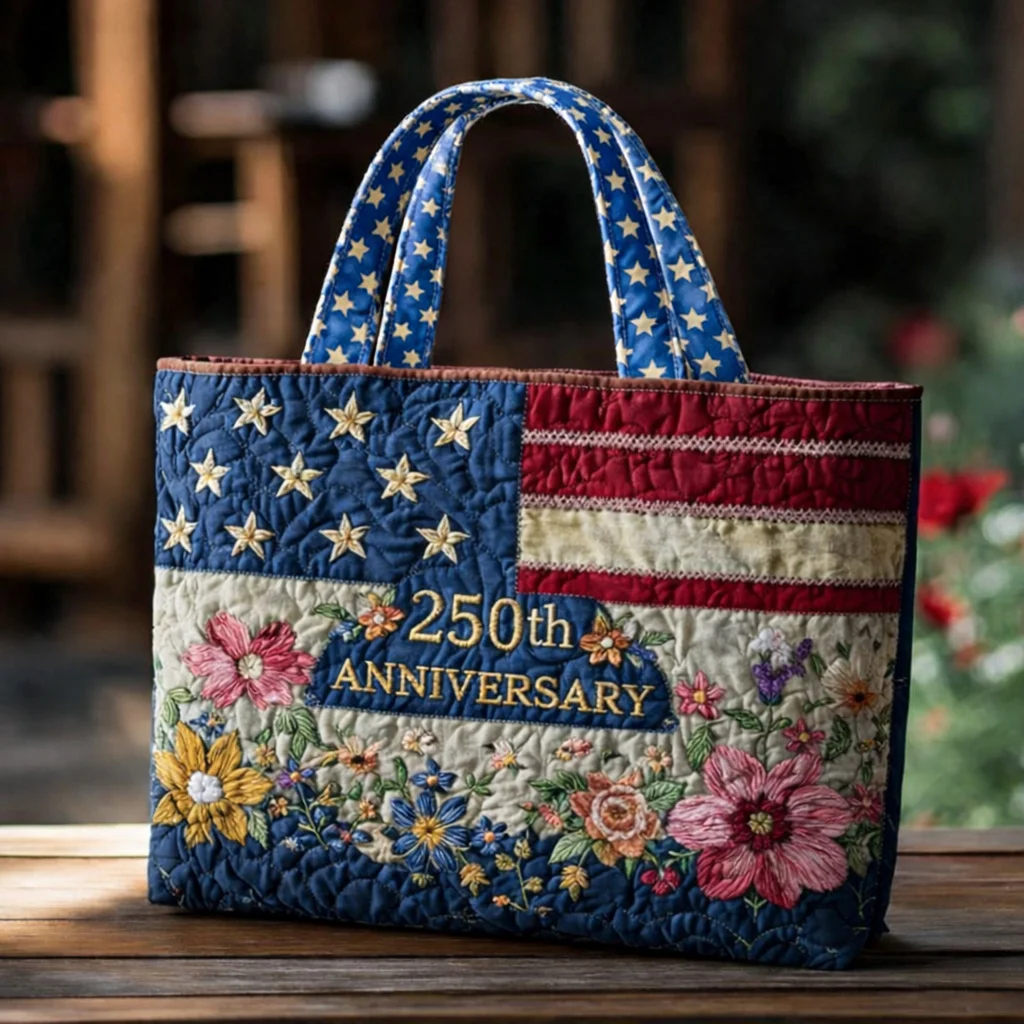 US 250th Anniversary Floral Art Casual Quilted Tote Bag