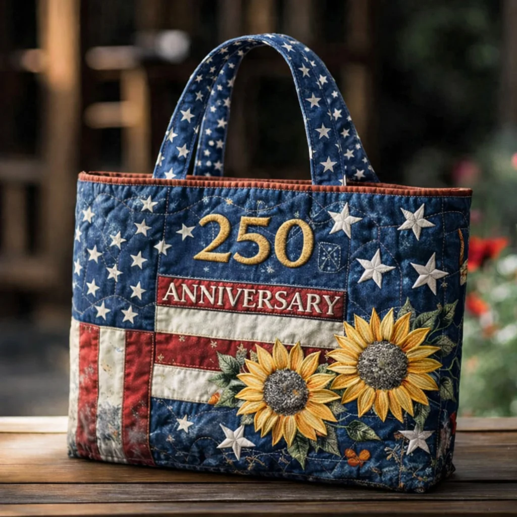 US 250th Anniversary Floral Art Casual Quilted Tote Bag