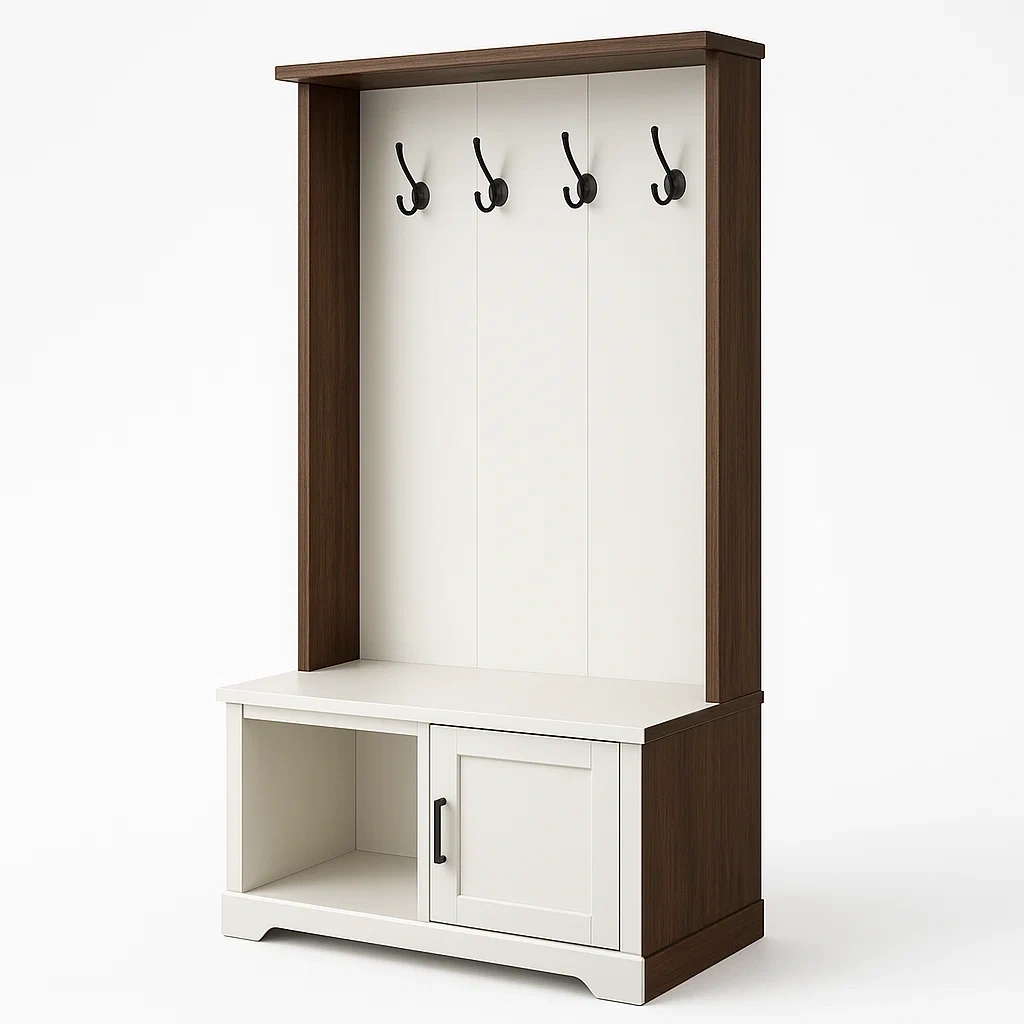 Mueble de entrada con estantería organizadora de madera MDF con ganchos, 180x100x40 cm