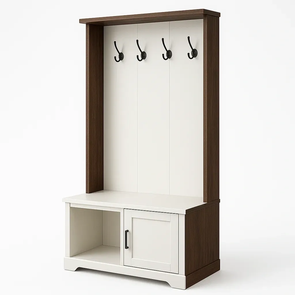 Mueble de entrada con estantería organizadora de madera MDF con ganchos, 180x100x40 cm